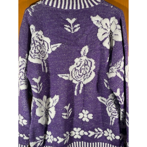 Vintage Glamour Knit Purple Silver Pullover Floral‎ Sweater Size 23x26 - Picture 9 of 9